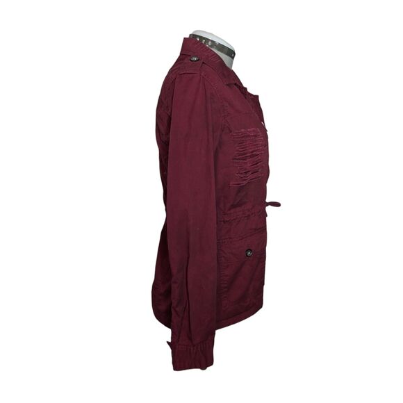 Women's Blue Age Red Mid-Length Distressed Denim Jacket, Size Medium - Picture 6 of 8